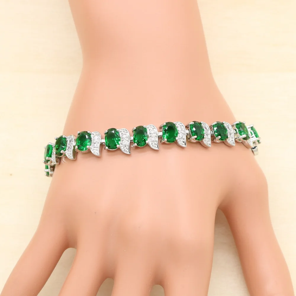 Hot Sell Natural Green Cubic Zirconia White CZ Silver 925 Jewelry Charm Bracelet Christmas Gifts For Women Length 18+3cm