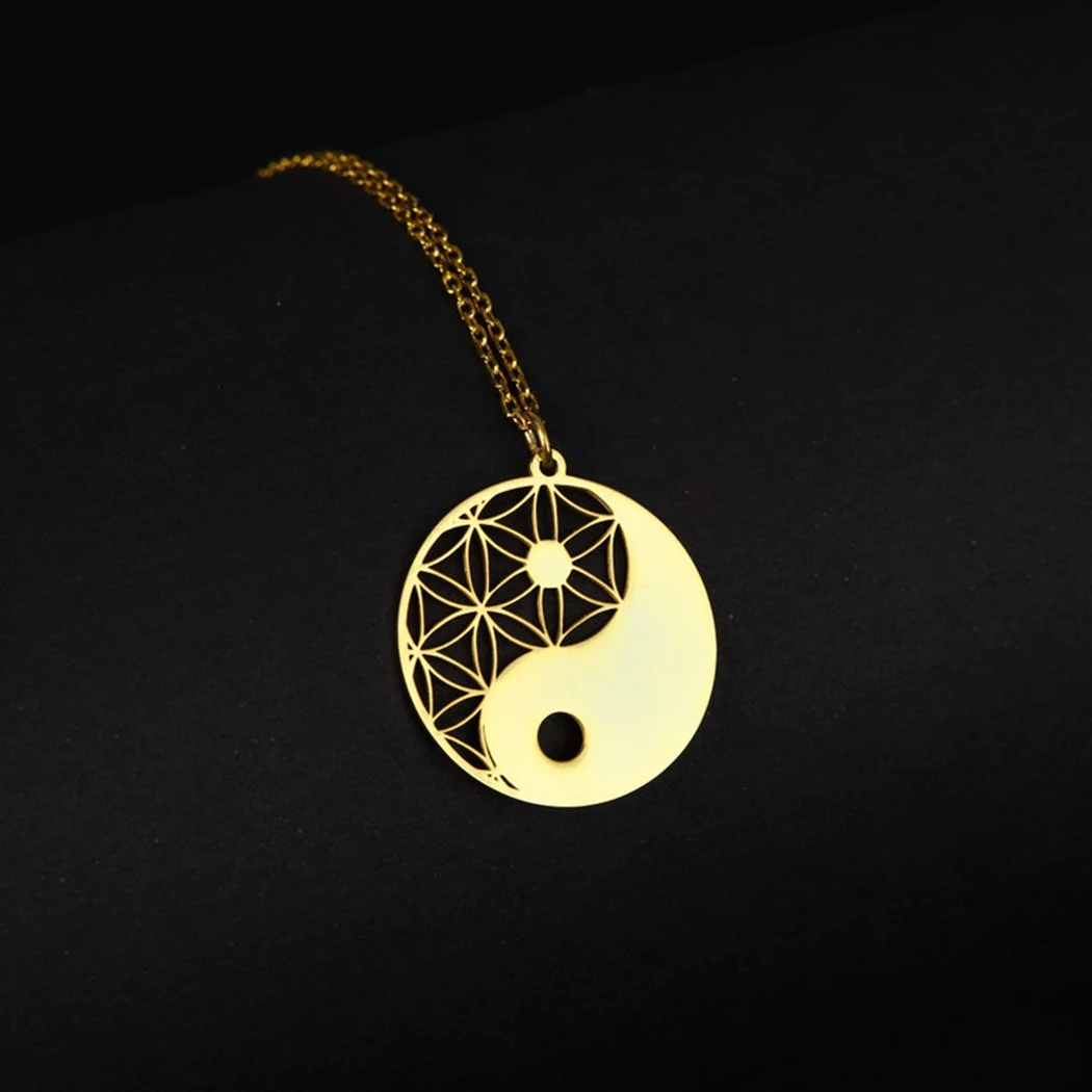 CHENGXUN Dainty Yin Yang Flower of Life Pendant Necklace for Men Women Spiritual Charm Chain Friends Jewelry for Yoga Lover