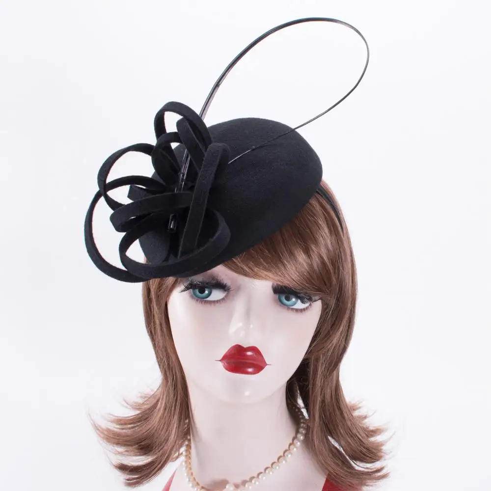 Lawliet Teardrop Womens Vintage Look Wool Felt Ostrich Quills Fascinator Hat Cocktail Hat  A569