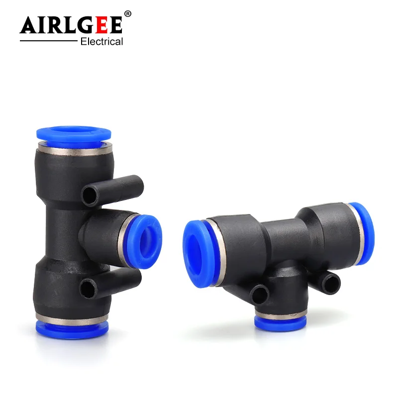 PEG T Type Hose Fittings 3 Way Plastic Tee Tube Connector 4/6/8/10/12mm Pneumatic Quick One Touch Straight Push-In Fitting