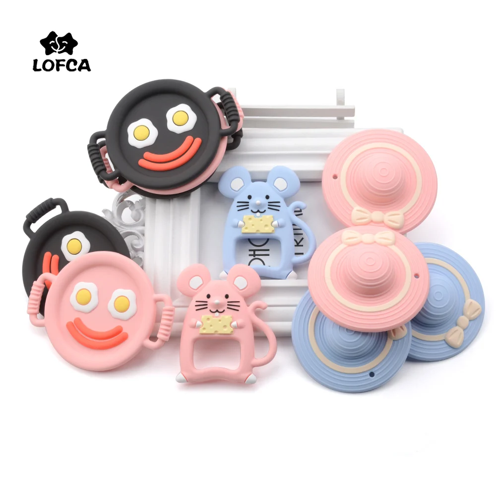 LOFCA 5pcs Baby Silicone Teether Popcorn Fruit Animal Pendant Toy BPA Free Food Grade Silicone Teething Baby Chew Nursing Gift