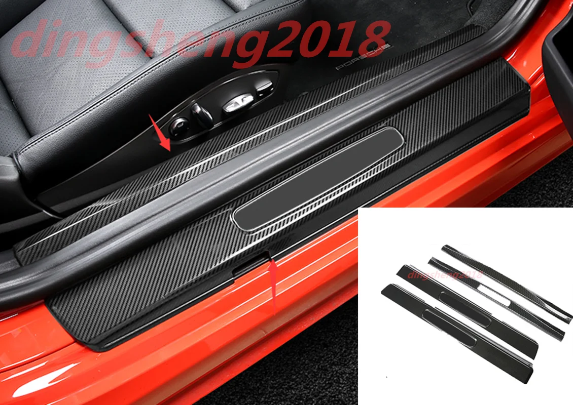 Carbon Fiber Welcome Pedal Door Sill Scuff Trim For Porsche 718 Cayman Boxster Car modification Auto parts