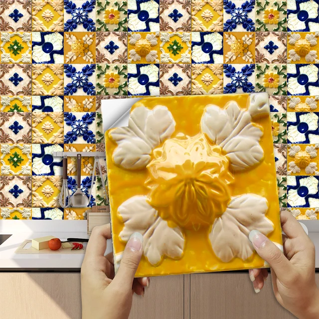 10 sztuk płaskie rustykalne płytki retro naklejka ścienna kuchnia Backsplash szafa łazienka szkło wodoodporna samoprzylepna tapeta artystyczna
