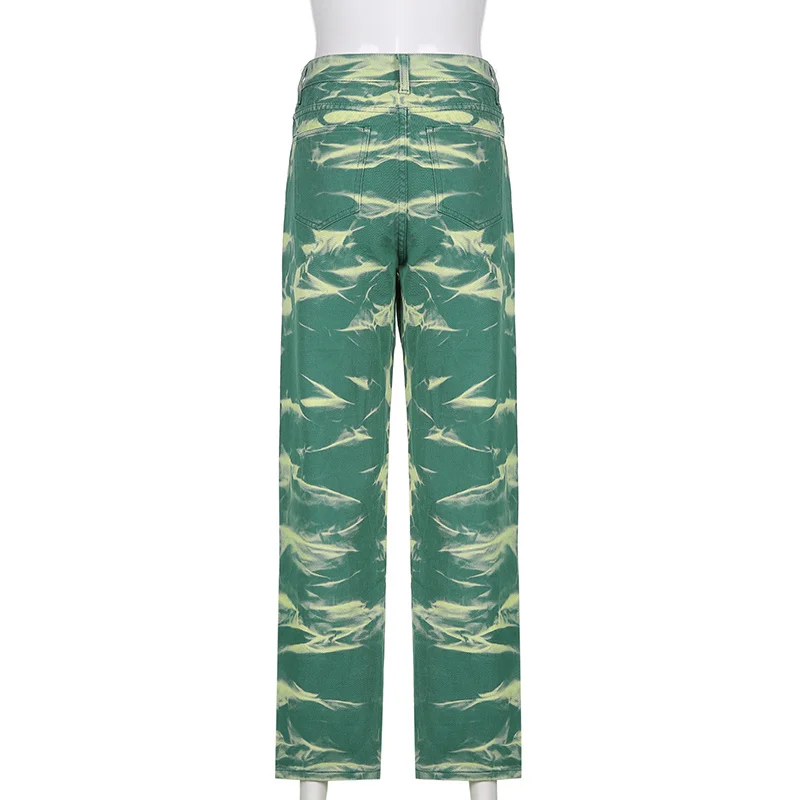 Imagem -06 - Favre Green Tie Dye Baggy Mãe Jeans Mulheres Cintura Alta Denim Cargo Calças Perna Larga Calças Longas Verão Casual Capris Streetwear