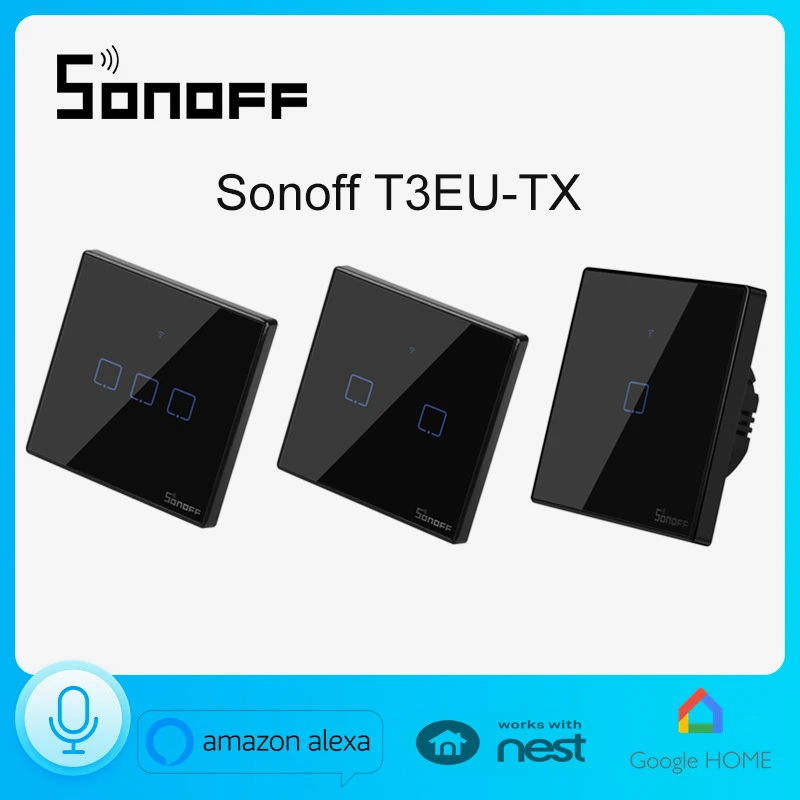 

Sonoff T3EU 1/2/3 gang TX Series 433Mhz RF Remote Controlled Wifi Wall Light Switch With Border Works With Alexa Google Home