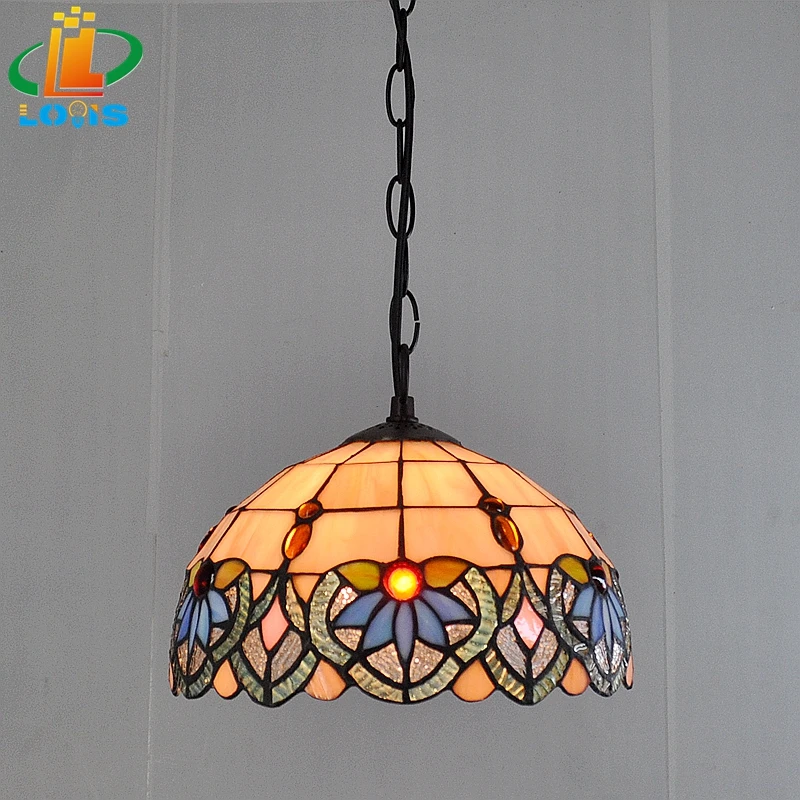 

10 Inch European Orchid Chandelier Tiffany Style Dining Room Study Kitchen Stained Glass Chandelier Balcony Antique Lamp