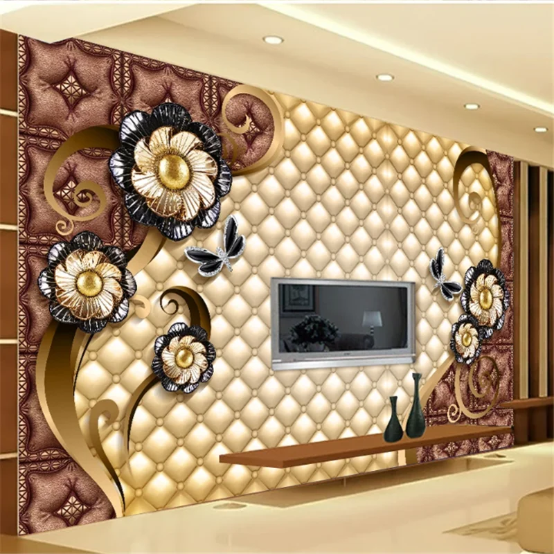 

wellyu Custom wallpaper 3d luxury black dahlia soft bag jewelry background wall living room bedroom background wallpaper