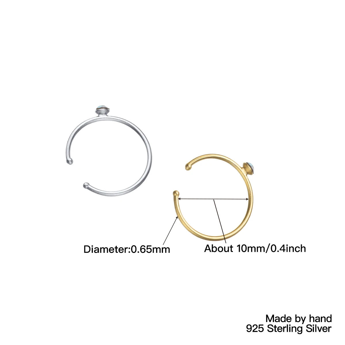 18Pcs/Box 925 Sterling Silver Single Crystal Nose Ring Body Piercing Jewelry Pircing Nariz Aro Nariz Percing Nez