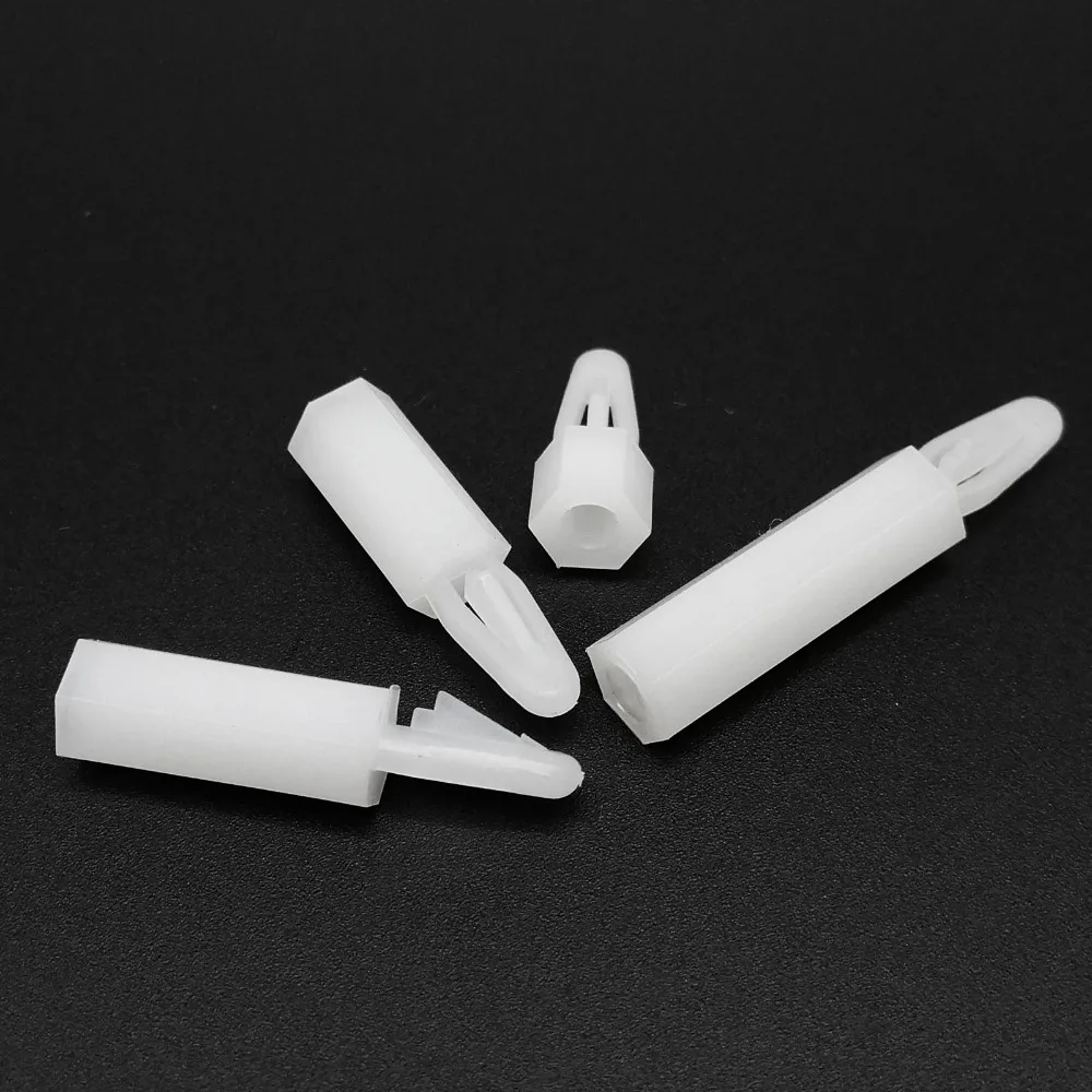 HZYUEGOU 50 Stück M3 Sechskant-Nylon-Abstandshalter, Schraubensicherung, Clip-on, Push-in, feste Halterung für Leiterplatten, für 4 mm Loch – Detail 3