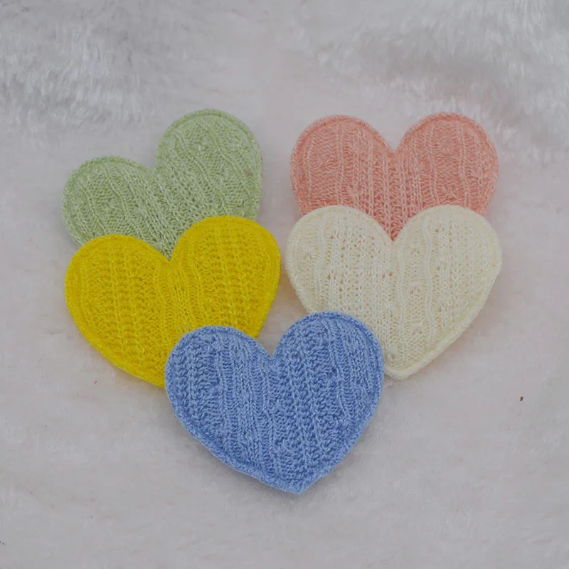 40Pcs/LOT 4.8*4.2CM Crochet Heart Padded Appliques For DIY Handmade Children Hair Clip Accessories Patches