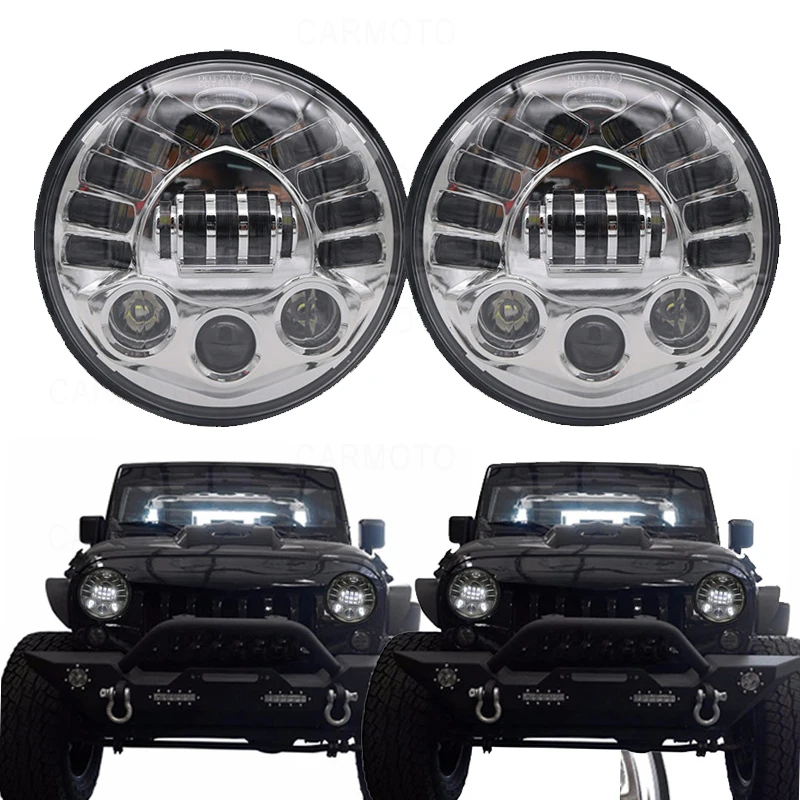 

2xFor Lada Niva 7inch Led Headlight Hi/Low Beam Light Halo Angle Eyes DRL Headlamp For Mecesdes Benz-G Land Rover Honda CB550