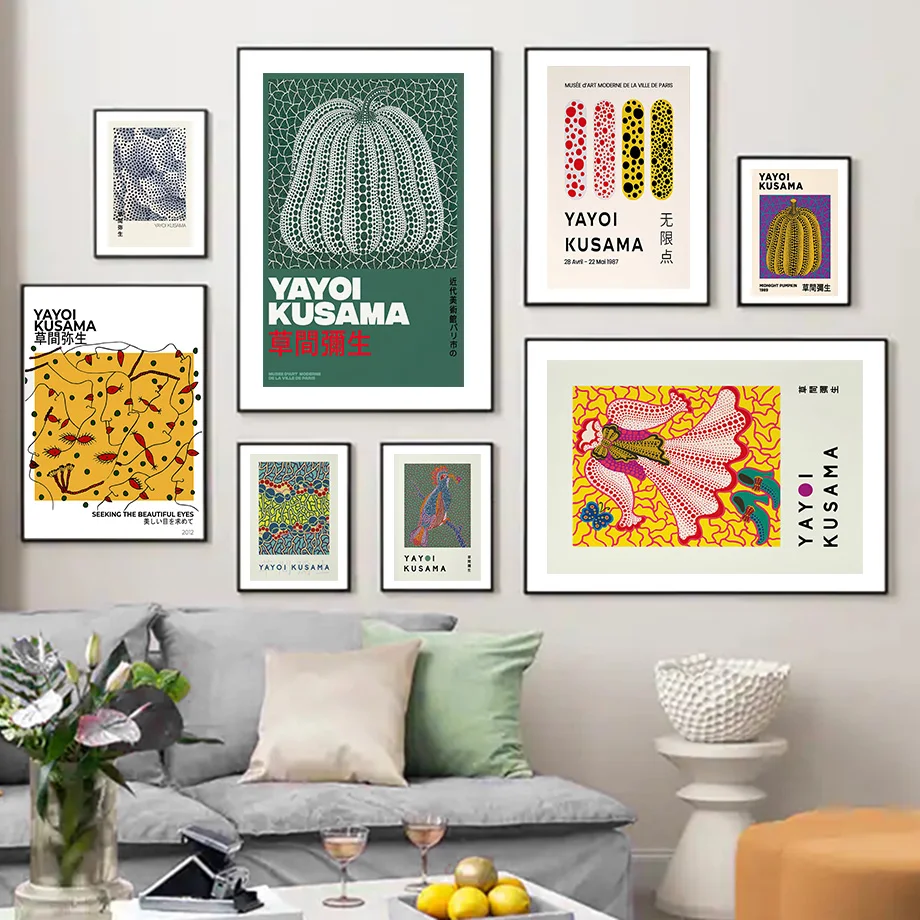 

Yayoi Kusama Exhibition Posters And Prints Abstract Japan Wall Art Canvas Painting Gallery Wall Pictures For Living Room Decor