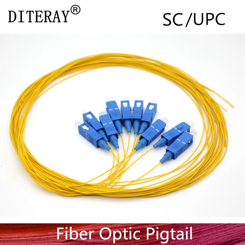 50/pces sc/upc fibra trança simplex 9/125 único modo trança da fibra ótica 0.9mm pvc amarelo