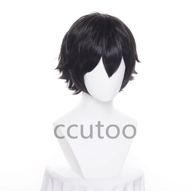 কলা মাছ Eiji Okumura Cosplay Wig Short Black Heat Resistant Synthetic Hair Wig + Wig Cap