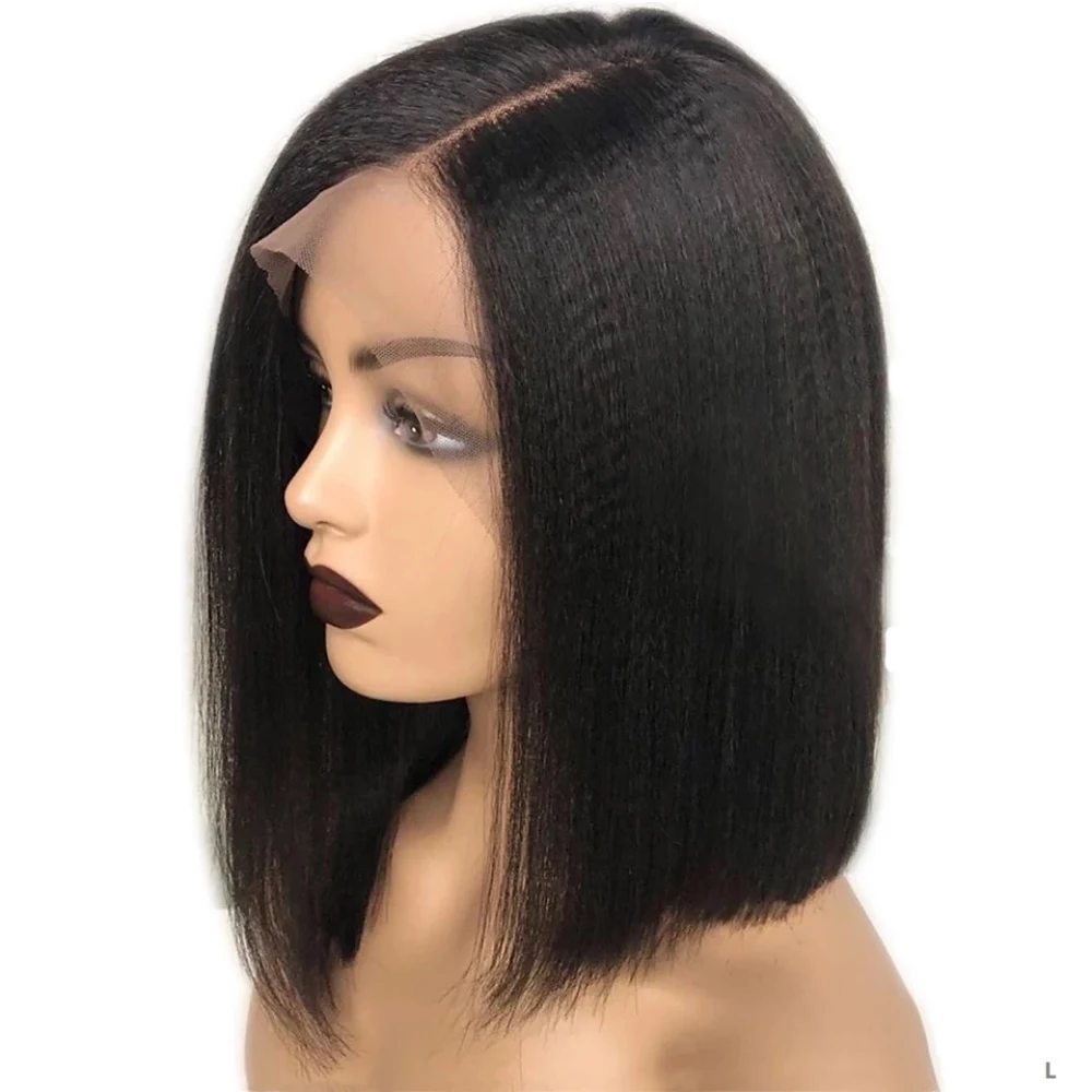 

Yaki Straight Bob Wig Human Hair 5*5 Silk Top Closure Wig Silk Skin Base Brazilian Remy Hair Lace Front Wig Natural Black