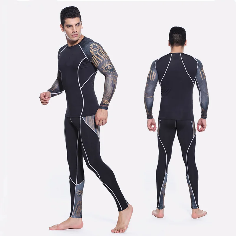 Compression underwear Men\'s Winter Thermal underwear MMA 3D wolf Bodybuilding T-Shirt Rashgarda leggings 2 piece tracksuit Men