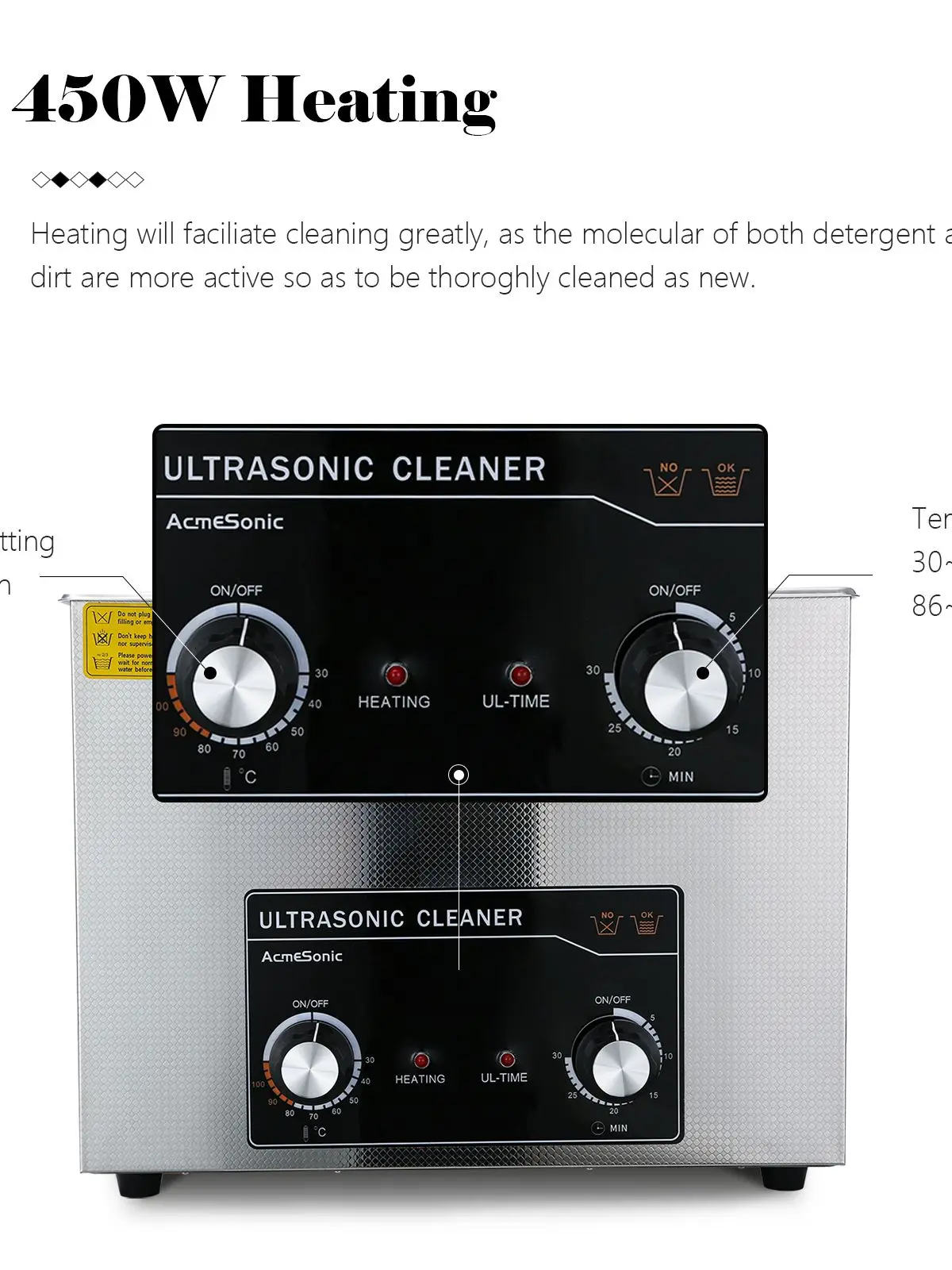 ACMESONIC Ultrasonic Cleaner 15L for Vinyl CD, with Heater Timer, 360w+450w Lab Watch Glass Parts