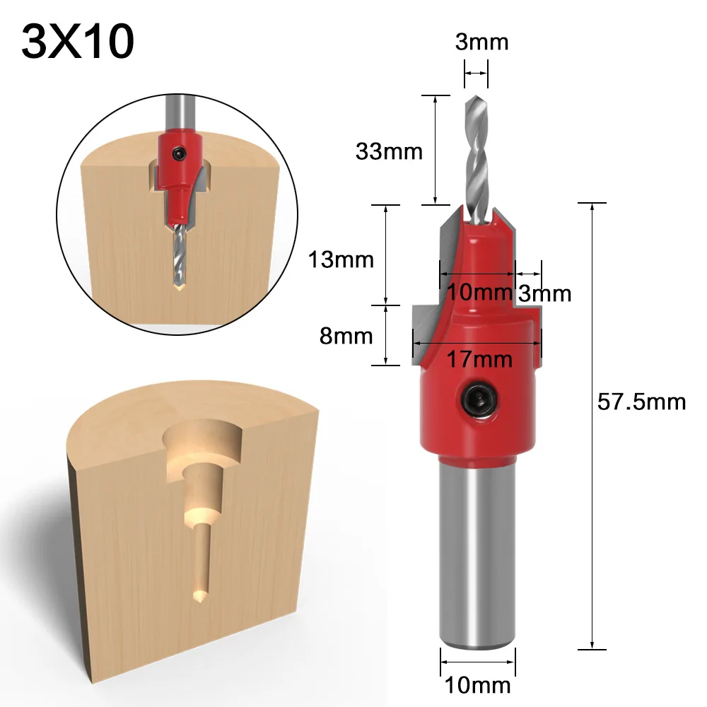 VACK 8mm Shank HSS Woodworking Core Drill Bits Wood Countersink Router Bit Set Screw Extractor Demolition Wood Milling Cutter