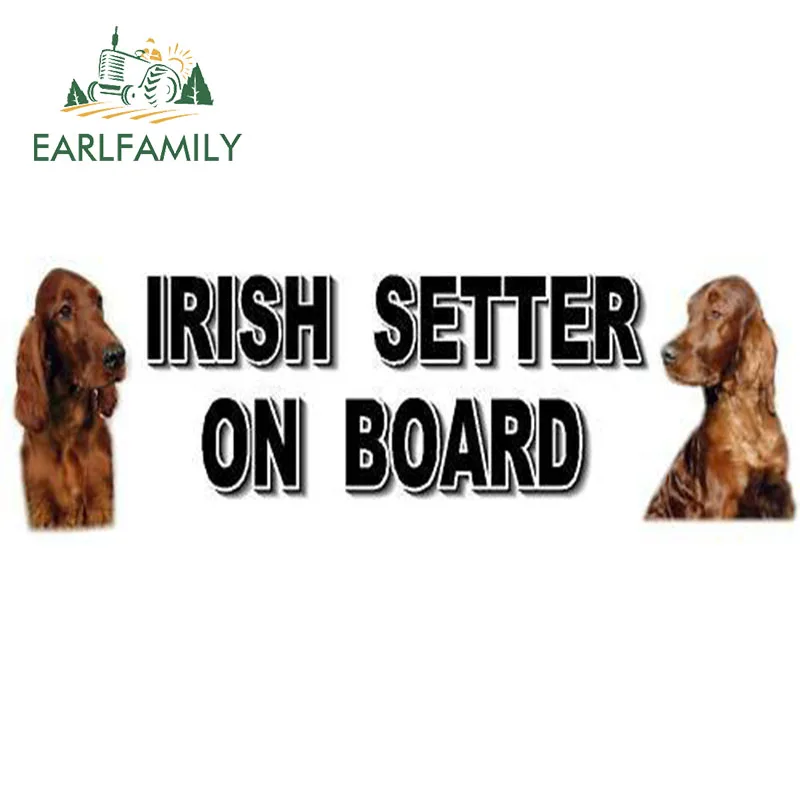 EARLFAMILY 15cm x 4cm Funny Irish RED & WHITE SETTER ON BOARD Vinyl Car Van Window Decal Car Sticker Pet Lover Graphic