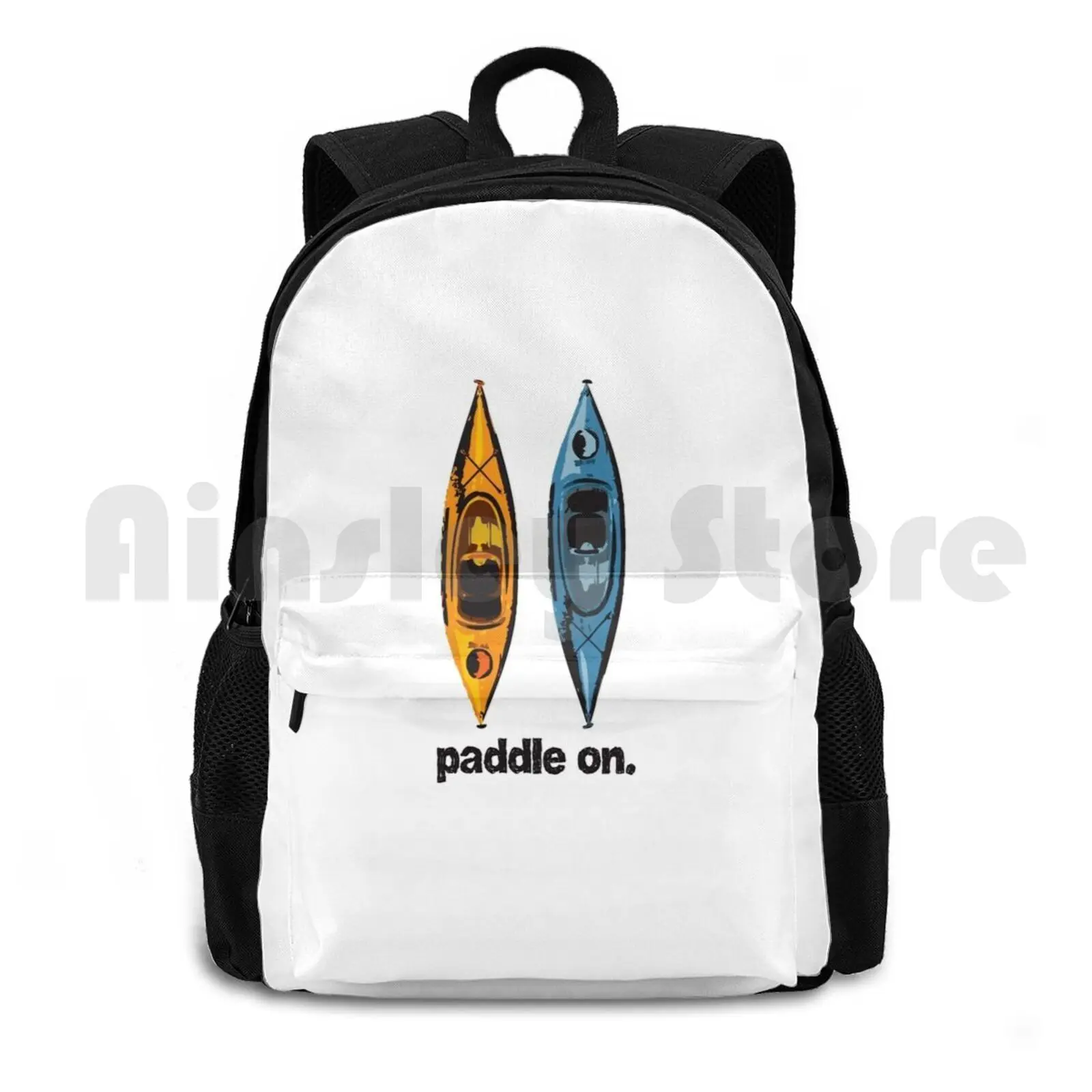 Kayak Design-With Paddle On Text-Blue And Orange Kayaks Outdoor Hiking Backpack Waterproof Camping Travel Kayak Kayaking