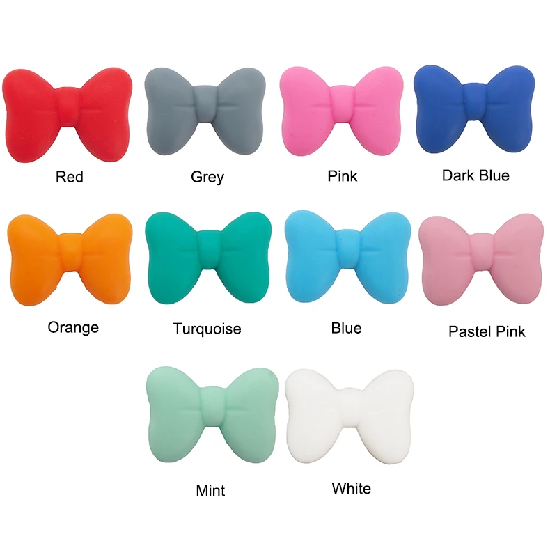 Chenkai 10PCS Bowknot Silicon Beads BPA Free Cute Silicone Pacifier For Infant DIY Baby Chewable Teething Making Jewelry Gift
