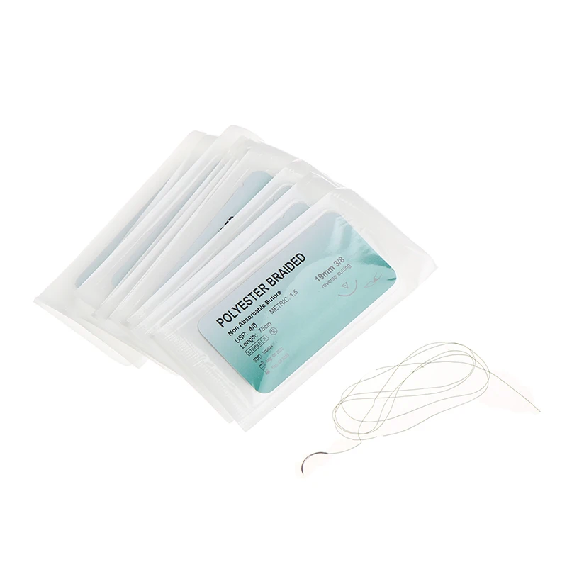 Hot 12Pcs 75cm Medical Needle Suture Nylon Polyester Thread Suture Practice Kit Teaching Demonstrations Exercises 2/0 3/0 4/0