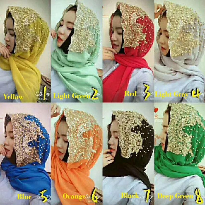 

Hijabs Muslim Islamic Scarf Scarves for Woman Long Underscarf Moslima Solid Color with Bead Prayer Turbante