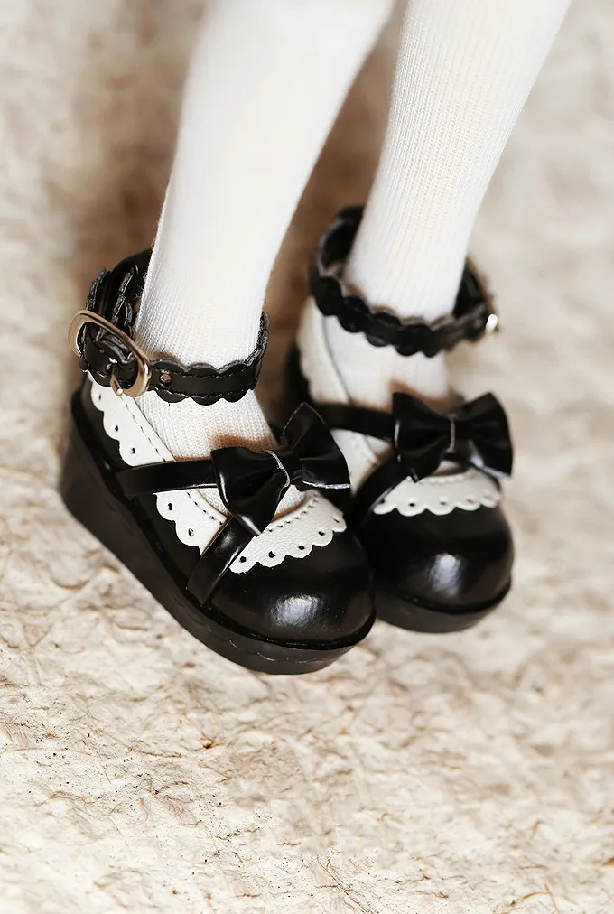 BJD doll shoes suitable for fashion rural lace bowknot 1/31/4 size dress shoes buckles round head black brown and white color