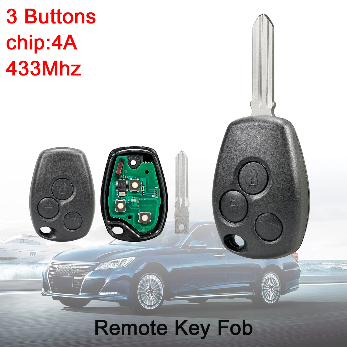 

3 Buttons 433MHz Keyless Smart Remote Car Key Fob 4A Chip for Renault Trafic Twingo Symbol Dacia Duster Logan Sandero 2012-2016