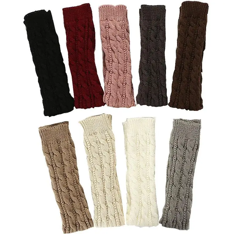 Figure 8 Twist Knitted Arm Sleeve Long Thermal Arm Sleeve Stretch Knit Fingerless Mittens Solid Color Classic Woolen Guard Arm