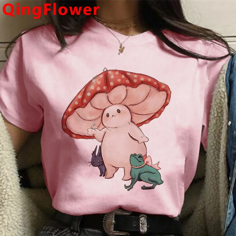 버섯 카와이 울장 Tumblr 그런지 그래픽 여성 T 셔츠 90s 하라주쿠 캐주얼 탑 여성 Tshirt 여름 만화 숙녀 티셔츠
