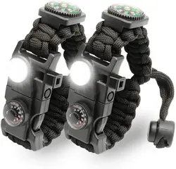 21 in 1 Adjustable Paracord Survival Bracelet, Tactical Emergency Gear Kit Includes SOS Flashlight Compass Thermometer Whistle