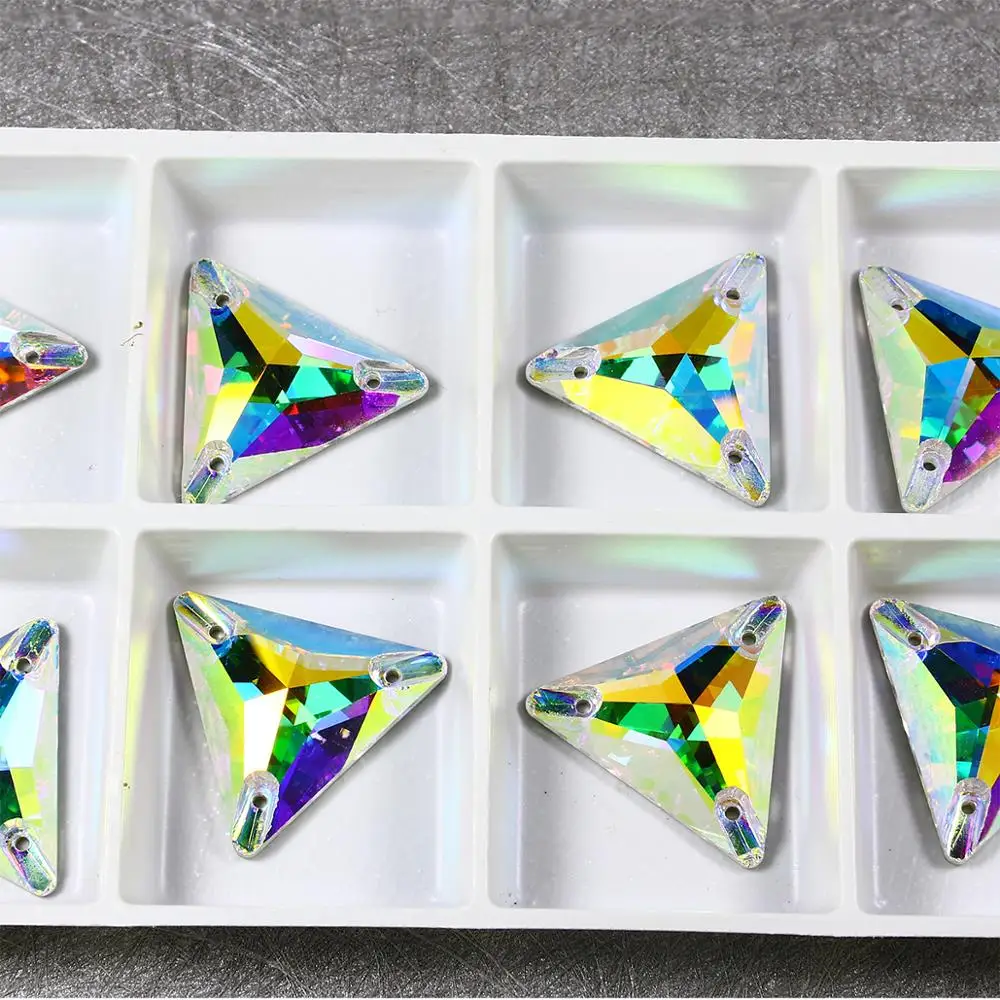 Triangle Sew On Stones and Crystals AB Colors K5 Glass Flatback Rhinestones Sewing Diamond for Clothes Garment Wedding Dress