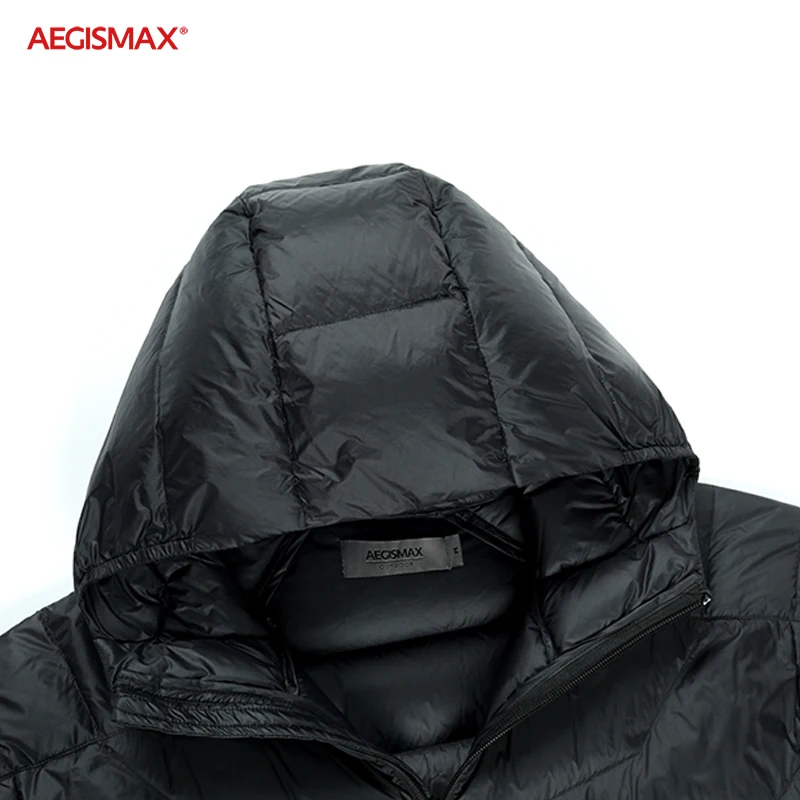 AEGISMAX 90% White Goose Down Jacket Men Ultralight Hooded Warm Coat Wind Protection Solid Color for Outdoor Hiking Camping Ski