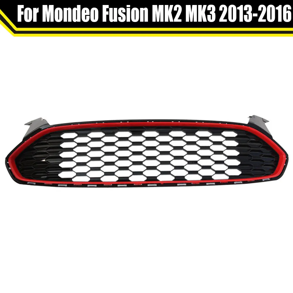 Modified For Mondeo Racing Grills For Mondeo Fusion MK2 MK3 2013-2016 Front Bumper Grilles Front Grill Mesh Honey-comb Style