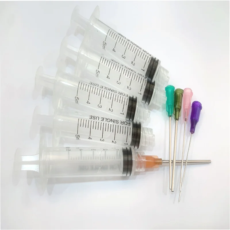 5pcs For Glue Oil Ink Syringe Crimp Sealed-Blunt Needle Tips 5ml Capacity Transparent Plastic Syringes