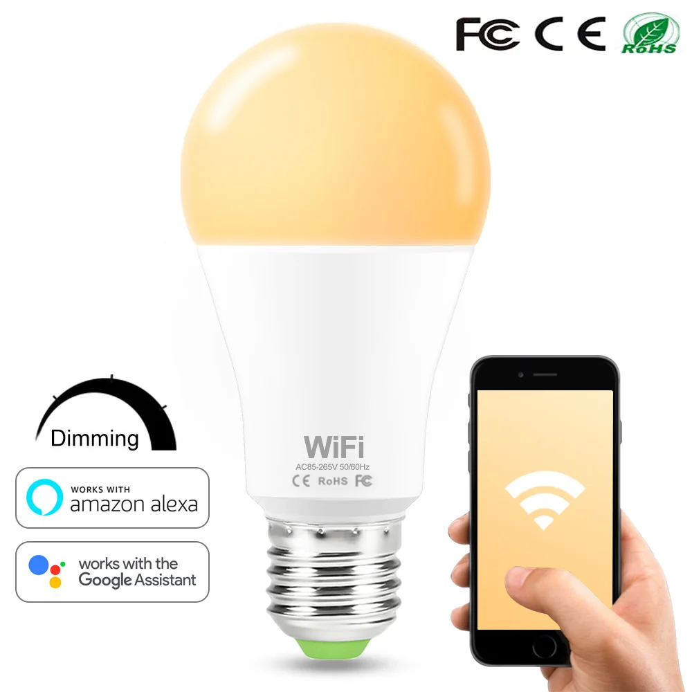 

Smart Bulb Wifi Dimmable LED Light 15W E27 B22 Smart Wifi Bulbs AC85-265V Voice App Control Work With Amazon Alexa Google Home