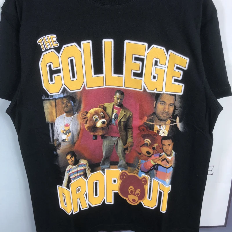 2021SS Kanye West T shirt  College Dropout Music Album Tee Men Women High Quality Pattern Print Washed Tops Hip Hop Short Sleeve