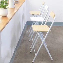 0059A Folding Tall Stool Living Room Creative Wood High Stool Portable Household Bar Backrest Chair High Foot Leisure Chair