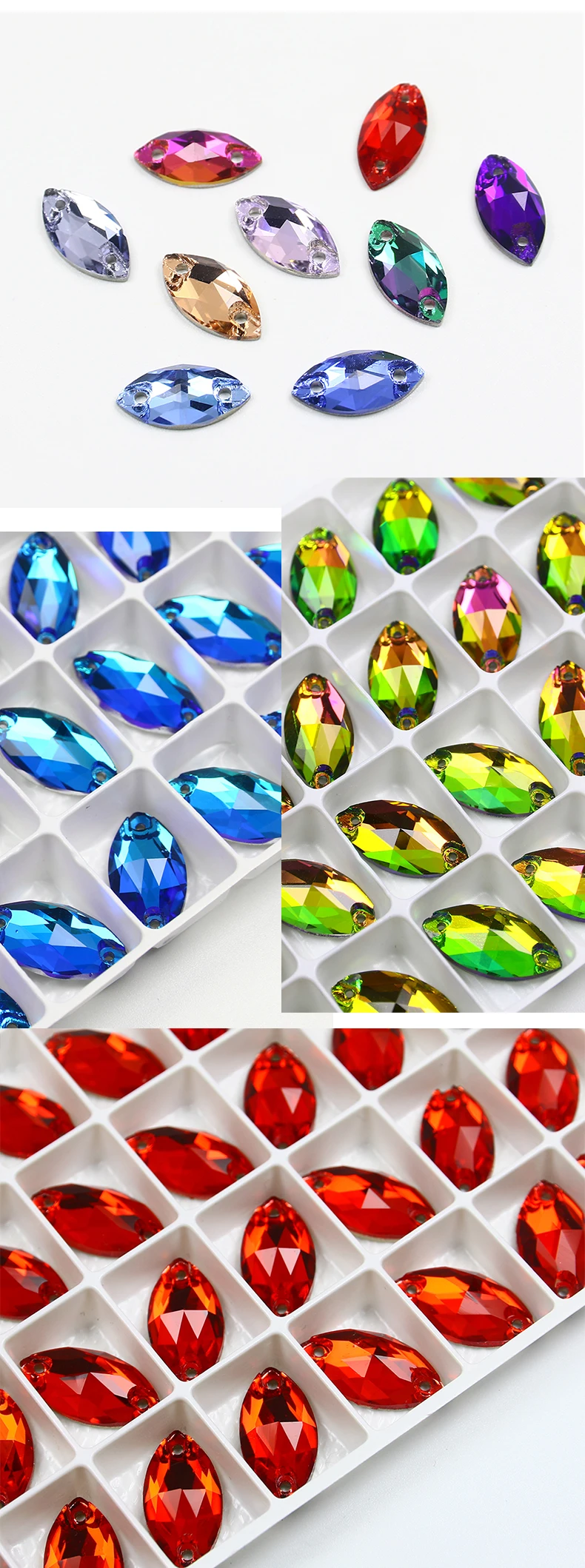 Horse EyeSewing Gems AB Flatback Rhinestones Glitter Sew On Crystals Stones Navette K5 Glass Strass For DIY Clothes Crafts