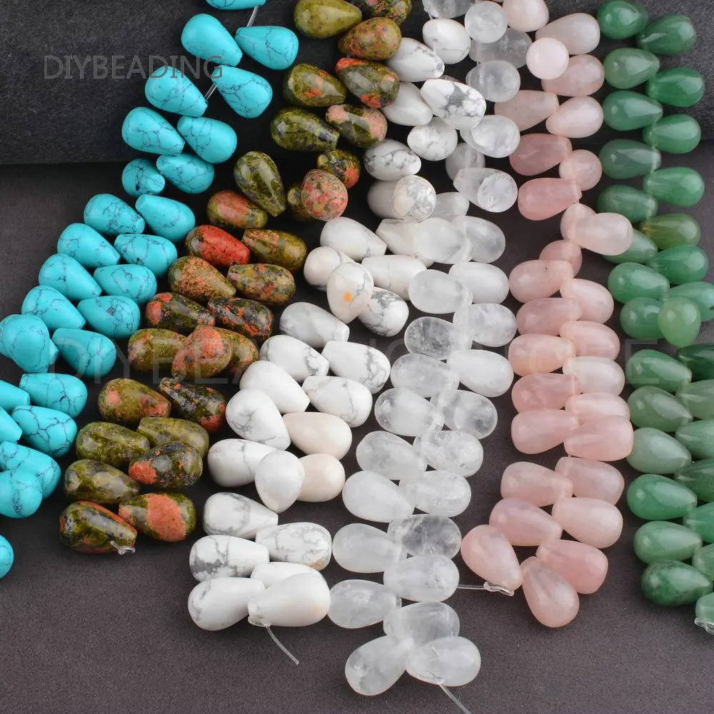 Teardrop Stone Beads for Necklace Bracelet Making Natural Tiger Eye/ Clear Crystal/ Howlite/ Aventurine Drop Shape Spacer Beads