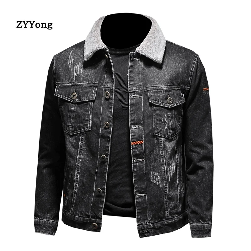 

2020 New Men's Winter Warm Jean Jackets Fleece Lined Thicken Thermal Denim Trucker Jacket Outerwear Clothing Big Size M-XXXXL