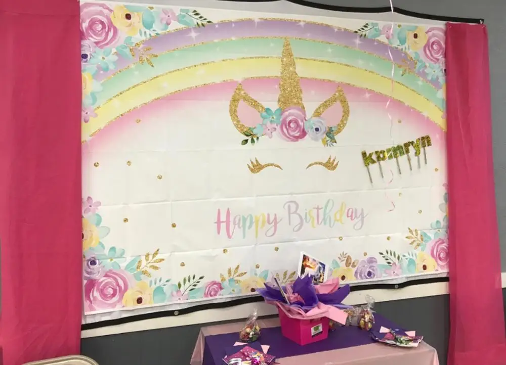 Rainbow Unicorn Birthday Backdrop Gold Glitter Unicorn Floral Party Decoration Background Party Banner Supplies Photocall Props