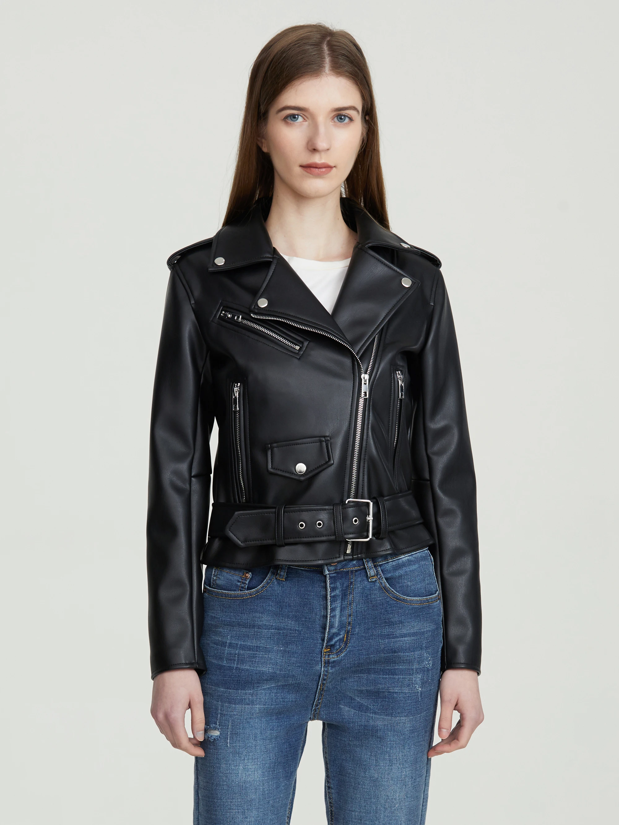 Nuovo arrivo 2022 marca inverno autunno moto giacche in pelle giacca in pelle cachi cappotto in pelle da donna giacca in pelle sottile PU
