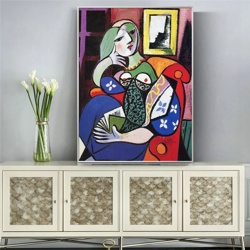 

Woman With Book by Picasso Canvas Paintings On the Wall Art Posters And Prints Surrealism Art Canvas Pictures For Living Room