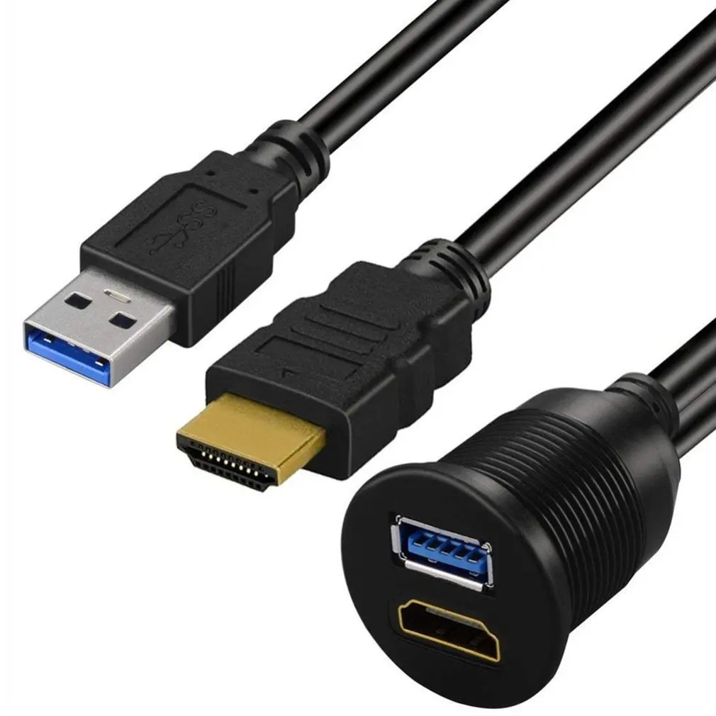 USB 3.0およびHDMI互換のフェイクスカーエクステンション,カーダッシュパネル,防水,フラッシュマウントケーブル,ボートおよびオートバイ用