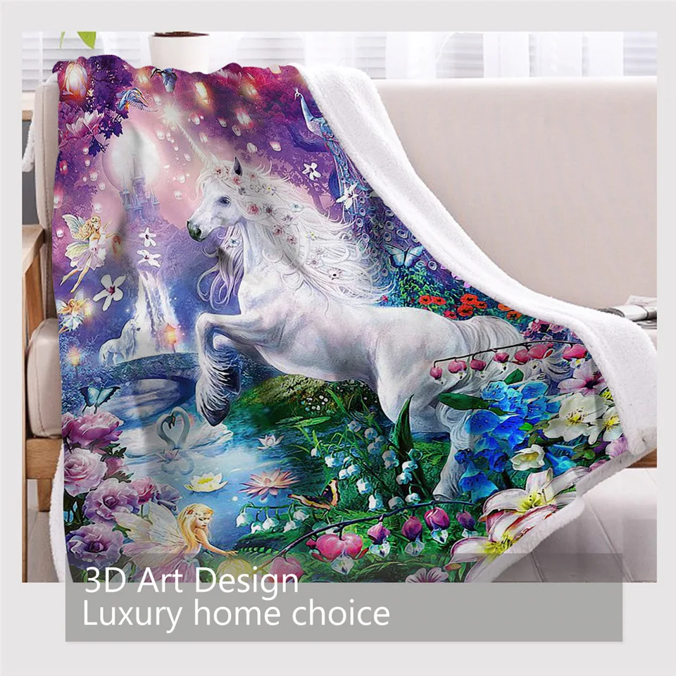 Household Goods Blankets Wool Cashmere Explosive Unicorn Series Digital Printing Blanket Thickened Double Blanket Cloak