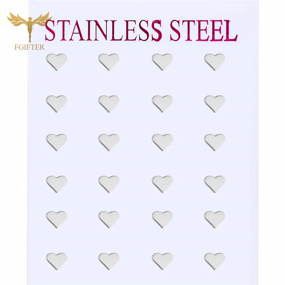 Minimalist Heart-shaped Stud Earrings OL Women Men Accessories Stainless Steel Jewelry Wholesale 12 Pairs Wedding Party Gifts