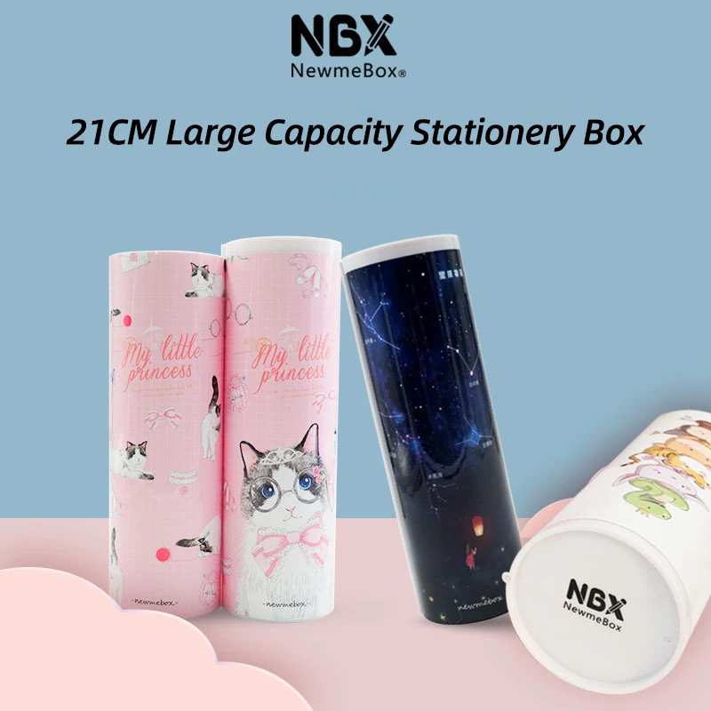 NBX School Kids Round Pencil Case Multi-Functional Plastic Pen Box Boy Girls Solar Calculator Large Capacity Makeup Stationery