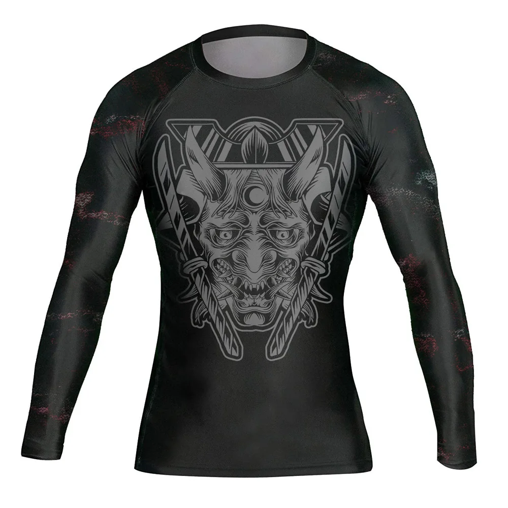 

Men's Mask Samurai Gym Training Team Shirt Bjj Academy Rash Guards Support One piece of customization